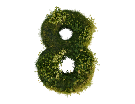 Flower number eight on a transparent background. 3D rendering.