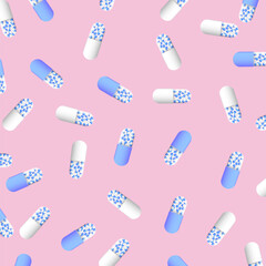 Minimal pharmacy concept. Vector seamless pattern with capsules.  A health design element for websites, apps. EPS10.