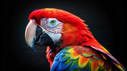 Fototapeta premium Portrait of a beautiful macaw parrot on a black background