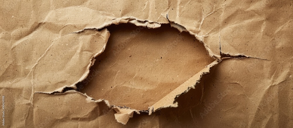 Poster cardboard with a hole in it displaying a torn piece providing a copy space image for text