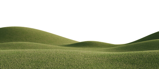 Hills with grass on a transparent background. 3D rendering. 
