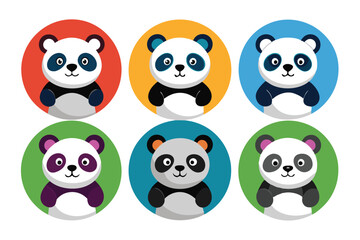 Obraz premium Six Cartoon Pandas in Colorful Circles