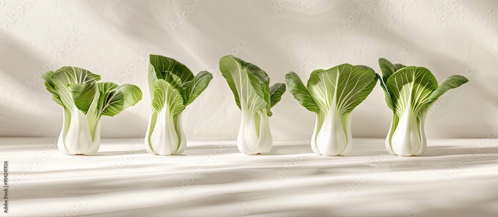 Sticker Bok choy leaves boast a more intense taste than the white bulb perfectly captured in a copy space image