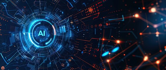 Abstract background with the concept of artificial intelligence and "AI" letters on a digital screen Generative AI