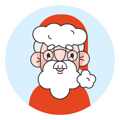 Santa Claus face emotion avatar. Saint Nicolas head face portrait isolated on transparent background.Santa's emblem.Vector 10 EPS.