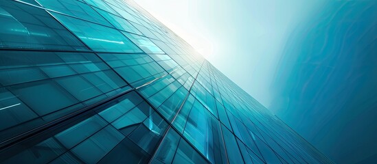 Fototapeta premium Contemporary glass walled building outdoors captured from a low angle Includes copy space image