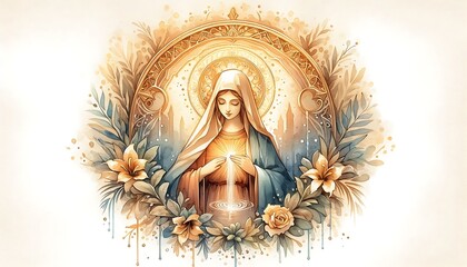 Illustration of Virgin Mary in watercolor style,religious concept	