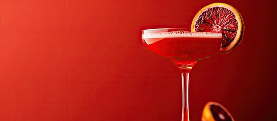 Bronx cocktail served with a garnish of blood orange zest over a copy space image