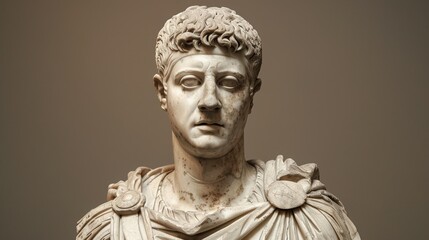 A detailed Roman marble bust depicts an emperor, reflecting the artistry and skill of ancient sculptors from a bygone era