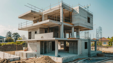 Residential Building Under Construction with Concrete Framework