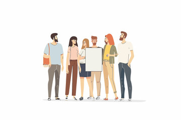 Obraz premium United We Stand: Diverse group of young people holding a blank banner together, promoting unity and collective action with copy space for your message. 