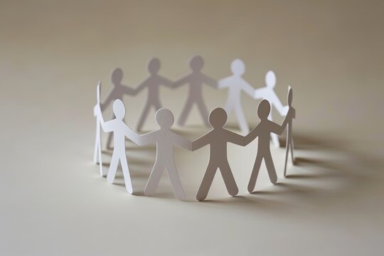 Paper figures of people holding hands on a light background