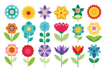 Obraz premium Collection of Colorful Stylized Flowers with Various Shapes and Patterns