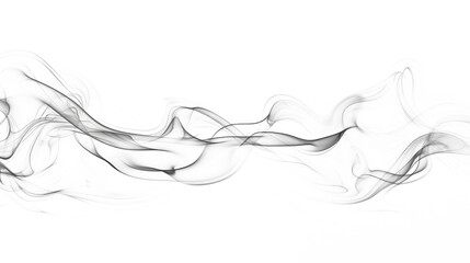 Abstract black smoke swirls gracefully on a white background, creating a fluid and ethereal pattern that evokes a sense of movement and mystery.