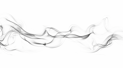Abstract black smoke swirls gracefully on a white background, creating a fluid and ethereal pattern that evokes a sense of movement and mystery.