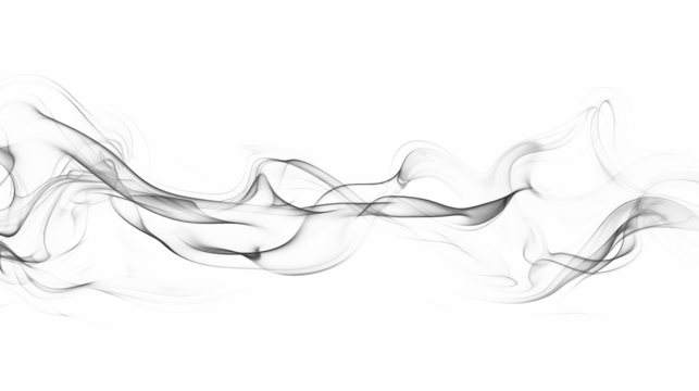 Abstract black smoke swirls gracefully on a white background, creating a fluid and ethereal pattern that evokes a sense of movement and mystery.
