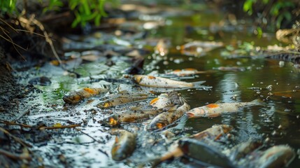 Fototapeta premium A river is full of dead fish