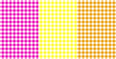 Set of gingham patterns with pink, yellow, orange colors