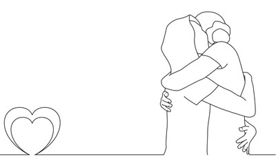 line art illustration of two asian women hugging, friendship hug
