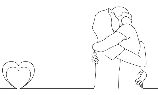 recommend clip art: line art illustration of two asian women hugging, friendship hug