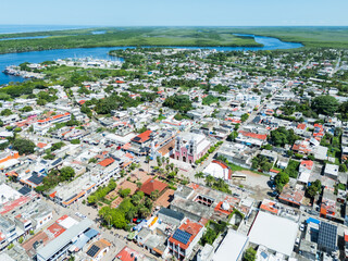 Drone View of Downtown San Blas Surrounded by Nature. Riviera Nayarit, Mexico