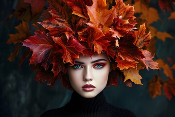 Fototapeta premium A girl in autumn leaves, fall