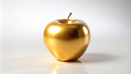 A shiny golden apple on a white background, golden, apple, shiny, fruit, yellow, metallic, luxury, premium, nutrition, healthy