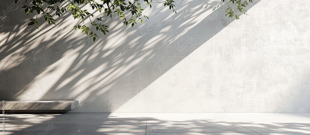 Wall mural white concrete encases the floor and walls casting delicate leaf and branch shadows creating a subtl