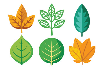 Obraz premium Six Colorful Flat-Style Leaf Illustrations