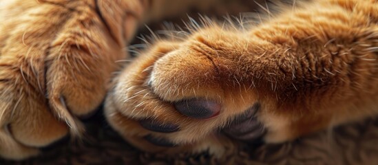 Macro lens captures adorable cat paws in detail within copy space image