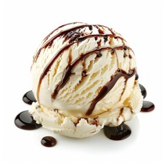Medium shot of Scoop of ice cream with syrup, isolated on a white background, 
