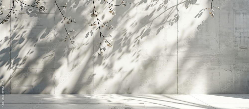 Poster white concrete encases the floor and walls casting delicate leaf and branch shadows creating a subtl