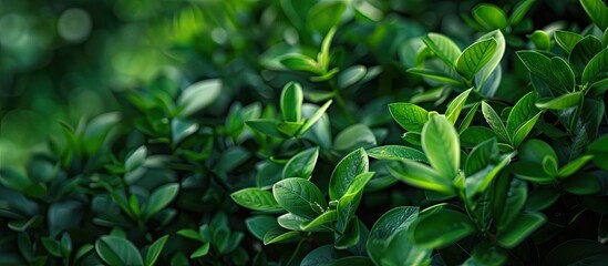 A green plant in a garden is in selective focus creating a natural background with ample copy space image