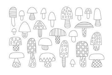 Set of black-white doodle fungus