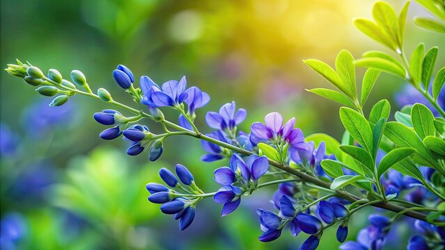 Branch of wild indigo plant with vibrant blue pigment production, wild indigo, anil