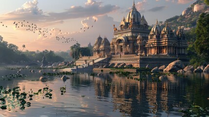 Obraz premium A serene Indian temple scene reflecting spirituality and inner peace.