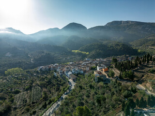 Fototapeta premium Aerial shot of Alcolecha is a municipality in the Valencian Community, located in the north of the province of Alicante, in the County of Cocentaina, Spain - stock photo