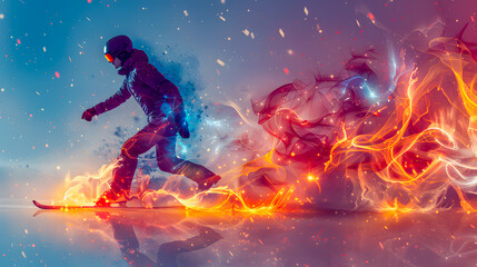 Naklejka premium Abstract illustration of a skier going down the slope on skis with poles at high speed. Giant slalom from the ski slope. Sport discipline. Winter sport discipline. Winter Olympic Games