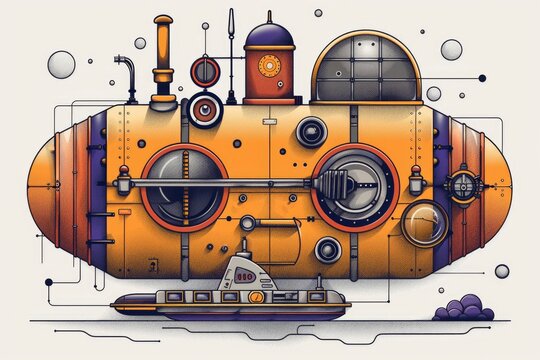 recommend clip art: Vintage Submarine Illustration with Detailed Design