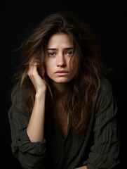 Portrait of a woman in a state of despair and grief on a dark background