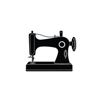 recommend clip art: Black silhouette sewing machine isolated vector illustration.