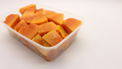 Papaya fruit that is ripe and cut