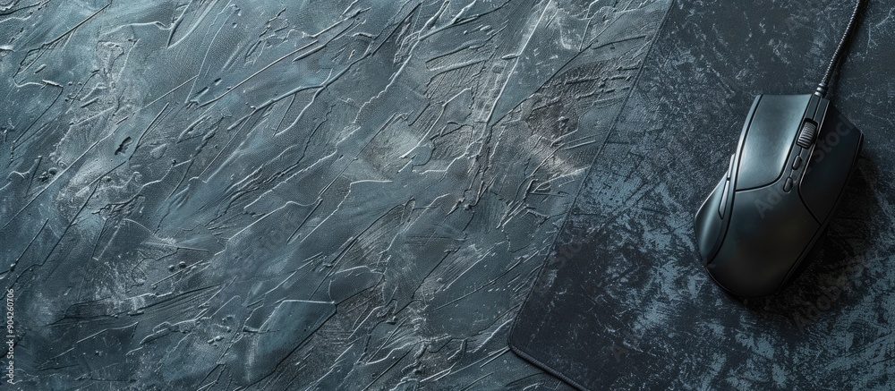 Poster top view of a mouse pad on a textured grey table with copy space image available