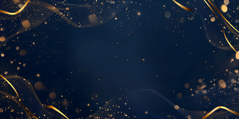 Navy blue background with golden angel wings glittering stars the center frame Golden Wings and Glittering Stars Concept