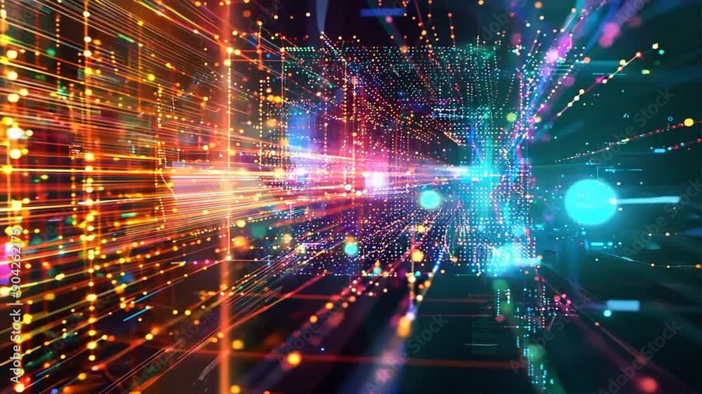 Poster digital representation of quantum computing with abstract quantum states