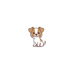 Cute jack russell puppy holding toy in mouth and sitting cartoon, vector illustration