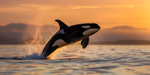 Fototapeta premium Fish jumping water in ocean Wildlife and Photography Concept