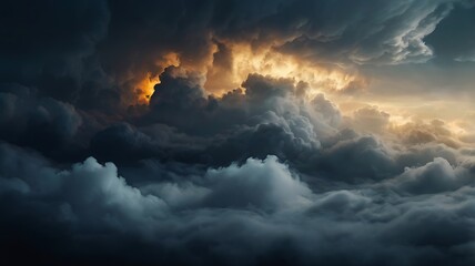 Beautiful and eye catchy aerial landscape inside the clouds with golden light shine, sky landscape view horizon