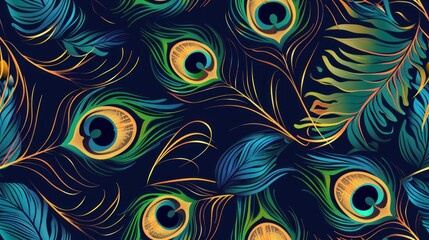 Fototapeta premium Peacock Feather Seamless Pattern.