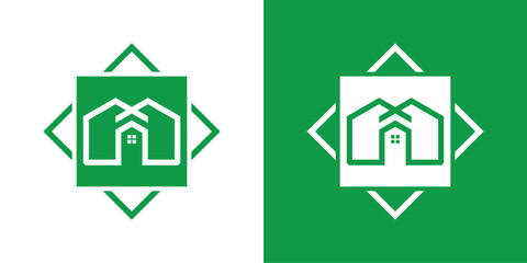 Green house logo design with modern concept premium vector